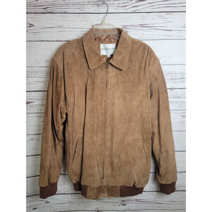 Norm Thompson Brown Suede Leather Zip Front Quilt Lined Jacket Men's Large